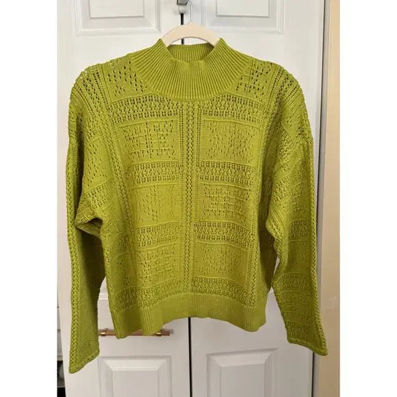 Club Monaco Pointelle Stitch Sweater Greenvert XS NWT Open Knit Lightweight - Picture 5 of 7
